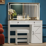 ZUN 43.3"Makeup Vanity Table, Makeup Table with Large Mirror and LED Light Strip, Brightness Adjustable, W2386P199478