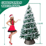 7.5 FT Artificial Snow Tipped Christmas Tree with DIY 350 Warm Lights Remote Control, Hinged Xmas 88889433