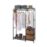 Acacia Wood Garment Racks with Shelves 2 Wicker Drawers and 4 Hooks Heavy Duty Closet Organizer for W2391P289978