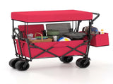 Foldable Utility Wagon,Adjustable Handle Outdoor Wagon, Puncture-Proof Wheels with Brakes, Removable 09225941