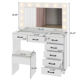 Vanity Desk Set with Large Lighted Mirror and Powre Outlet, Glass Top Makeup with 7 Drawers, 12265126