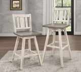 Counter Height Chairs Set of 2, White Gray 360-degree Swivel Chair Solid Rubberwood Kitchen Dining B011P194911