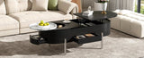 U-Can 47.2''Lift Top Coffee Table with 360-degree Marble-patterned rotating tray,Hidden Compartment, N724P228920B