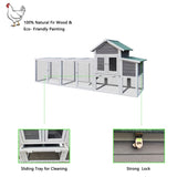 Gray Wooden Chicken Coop Outdoor Hen House with Run, Waterproof Roof & Nesting Box, Rabbit Duck W773P326843