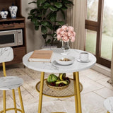3 Pcs Dining Table and Chairs Set with 2 Stools Dining Table Set Faux Marble Tabletop for Home or W578P303847