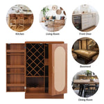 ZUN 41.9" Home Bar Cabinet, Industrial Walnut Rattan Door Fold Out Bar Cabinet with Storage Bar Table WF325261AAY