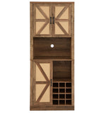 76-Inch Tall Rustic Oak Color Farmhouse Kitchen Faux Rattan Wine Cabinet, Kitchen Bar Cabinet with W2702P183964