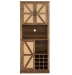 ZUN 76-Inch Tall Rustic Oak Color Farmhouse Kitchen Faux Rattan Wine Cabinet, Kitchen Bar Cabinet with W2702P183964