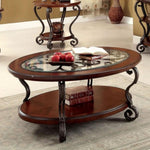 ZUN Traditional Style Brown Cherry 1pc COFFEE TABLE Open Bottom Shelf Ornate Design Glass Top Living B011P203063