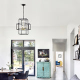 4-Light Metal Lantern Tiered Pendant Hanging Light Fixtures, Industrial Farmhouse Adjustable Height W1592P247685
