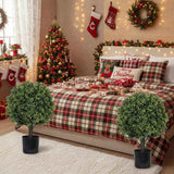 2PCS Set 22in Artificial Trees Natural Topiary Boxwood Ball Artificial Plants Evergreen Potted 75813019
