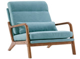 High Back Solid Wood Armrest Backrest Iron Frame Linen Indoor Leisure Chair Teal 05799351