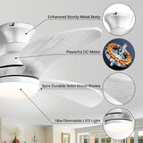 52 Inch Modern Ceiling Fan With 3 Color Dimmable Solid Wood Blades Remote Control Reversible DC W934P152321