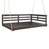 TOPMAX Acacia Wood Porch Swing Bed for Outdoor with Hemp Ropes - Full Size Patio Hanging Bed, 350lbs N717P265860D