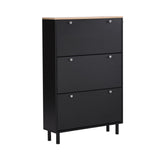 ON-TREND Narrow Design Tipping Bucket Shoe Cabinet with 3 Flip Drawers, Wood Grain Pattern Top WF308731AAB