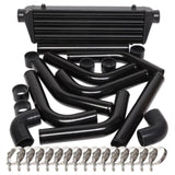 JDM 28" Turbo Intercooler Black2.5" Aluminum Black Piping Pipe Kit Black Couplers Black 58093000