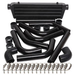 ZUN JDM 28" Turbo Intercooler Black+2.5" Aluminum Black Piping Pipe Kit Black Couplers Black 58093000