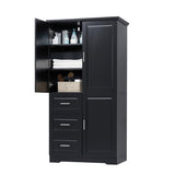Tall and Wide Storage Cabinet with Doors for Bathroom/Office, Three Drawers, Black WF299285AAB