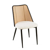 Off White Rattan Dining Chairs Set of 2,Boucle Chairs with Natural Cane Back, Upholstered Dining W1164P218677