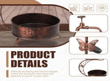 36 inch Bird Baths for Outdoors, Vintage Metal Garden Bird Bath with Solar Lamp and Flower Planter 98260566