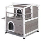 ZUN Wooden Cat house 2-Story Indoor Outdoor Luxurious Cat Shelter House with Transparent Canopy, Large 60901308