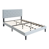 Twin Size Upholstered Platform Bed Frame with Modern Button Tufted Linen Fabric Headboard, No Box W311P195304