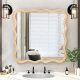 Solid Wood Wavy Square Mirror-Natural Wood 36" x 36" Modern Mirror Wall Decor for Bathroom, Bedroom, W1445P189618