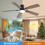 ZUN 52 Inch Classics Ceiling Fan With Dimmable Led Light 6 Speed Wind 5 Blades Remote Control DC Motor W882P146287