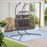 ZUN 2 Person Outdoor Rattan Hanging Chair Patio Wicker Egg Chair W87471510