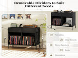 Record Player Storage Stand - Customizable Vinyl Compartments, Built-in Charging Station, Metal Legs 40443998