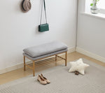 ZUN End of Bed Bench with Shelf, Linen Upholstered Storage Shoe Bench, Modern Bedroom Bench with Metal W2725P207314