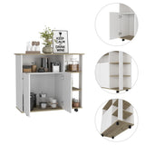 Paprika Kitchen Cart, Four Casters , Four Open Shelves, Double Door Cabinet -Light Oak / White B20092047