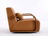 Vintage Brown Swivel Accent Chair Luxe Faux Leather, Solid Wood Armrests, Ergonomic Comfort 79132535