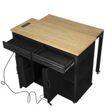 K&K 47 inch Kitchen Island with Extendable Dining Table, Rubber Wood Veneer Kitchen Table with N707P215327B