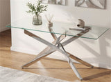 45 Inch Tempered Glass Entryway Table, Silver Chrome Metal Console Table with Adjustable Feet for 25236495