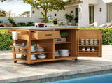 43.3" Outdoor Kitchen Island, Solid Fir Wood Grill with Stainless Steel Top, Rolling Bar N717P508001A