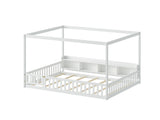 Full Size Montessori Floor Bed, Headboard with Open Storage Cubbies, 4-Sided Guardrails with Access W5767P517425