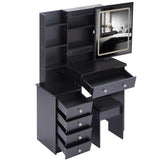 37" Middle Size Left Bedside Cabinet Vanity Table Cushioned Stool Dresser Set, 2 AC2 USB Socket, W936P224320
