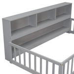 ZUN Twin Floor Bed with Bedside Bookcase,Shelves,Guardrails,Grey W504142770