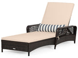 6-Gear Adjustable Patio Chaise Lounge, 200.6673.66 cm Brown PE Wicker Recliner with Beige Cushion, 25817555