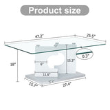 ZUN A rectangular modern and fashionable coffee table with tempered glass tabletop and white MDF legs. W1512P245588