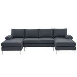 280*130*85 U-Shaped 4-Seat Linen Seat Frame Wooden Frame Back Iron Frame Silver Feet Indoor Modular 62447468