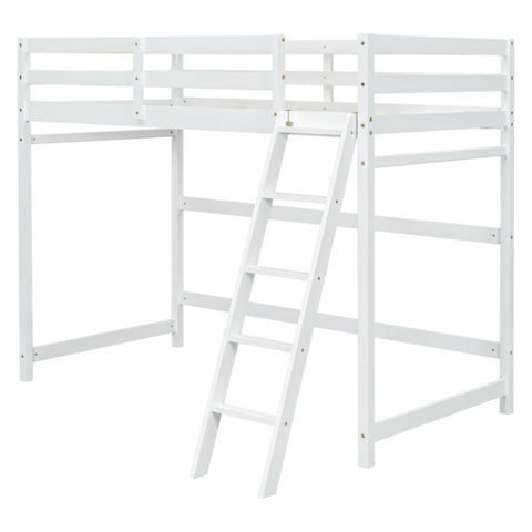 ZUN Twin Size High Loft Bed with inclined Ladder, Guardrails,White W504P143321