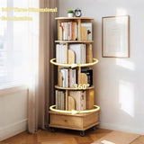 5 Tier Rotating Bookshelf, 360&deg Display Round Spinning Bookshelf with Wheels,-Saving, Small W3204P293695