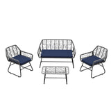 4-piece wicker patio furniture set with tempered glass table, detachable blue cushion cover for easy W2071P291321