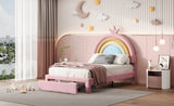 Twin Size Upholstered Rainbow Design Bed, Velvet Princess Platform Bed with Storage Drawer, No N733P234606H