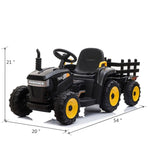 ZUN 12V Kids Ride On Tractor with Trailer, Battery Powered Electric Car w/ Music, USB, Music, LED W2181137524