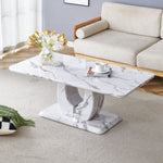 ZUN Modern minimalist grey marble pattern sticker pattern MDF rectangular coffee table. Add a tranquil W1151P230563