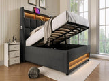 Full size Upholstered Platform bed with a Hydraulic Storage System, LED and USB Charging, Grey 28931519