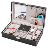 ZUN Jewelry Box 8 Slots Watch Organizer Storage Case with Lock and Mirror for Men Women Black 92598944